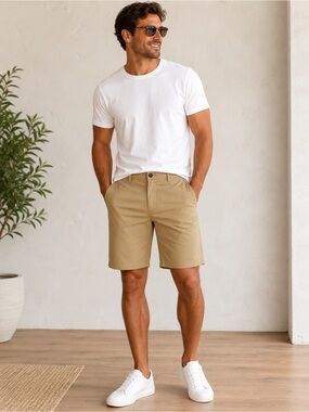 JACHS PERFORMANCE SHORTS KHAKI SIZE 36 ZIPPER POCKET NWT